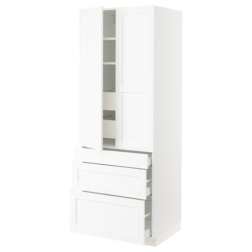 SEKTION / MAXIMERA Armoire haute 2 ptes/3 faces/5 tir, blanc Enköping/blanc effet bois, 30x24x80 "