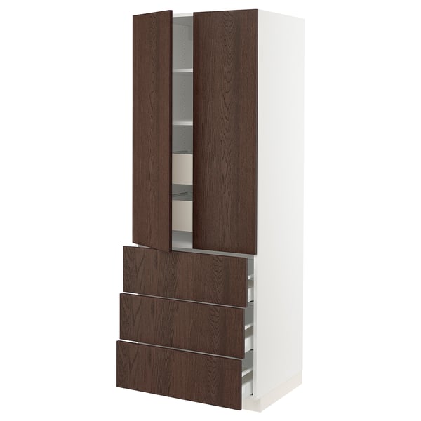 SEKTION / MAXIMERA Armoire haute 2 ptes/3 faces/5 tir, blanc/Sinarp brun, 30x24x80 "
