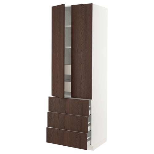 SEKTION / MAXIMERA Armoire haute 2 ptes/3 faces/5 tir, blanc/Sinarp brun, 30x24x90 "