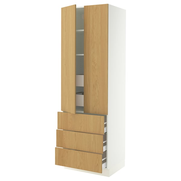SEKTION / MAXIMERA Armoire haute 2 ptes/3 faces/5 tir, blanc/Sinarp chêne plaqué, 30x24x90 "