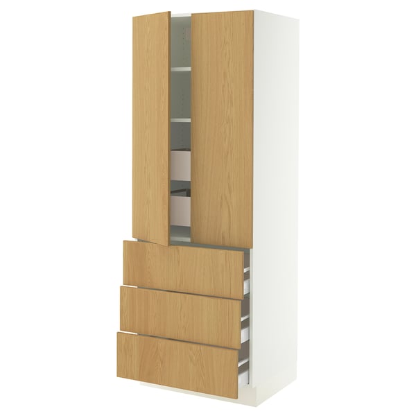 SEKTION / MAXIMERA Armoire haute 2 ptes/3 faces/5 tir, blanc/Sinarp chêne plaqué, 30x24x80 "