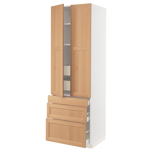 SEKTION / MAXIMERA Armoire haute 2 ptes/3 faces/5 tir, blanc/Vedhamn chêne, 30x24x90 "