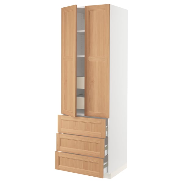 SEKTION / MAXIMERA Armoire haute 2 ptes/3 faces/5 tir, blanc/Vedhamn chêne, 30x24x90 "