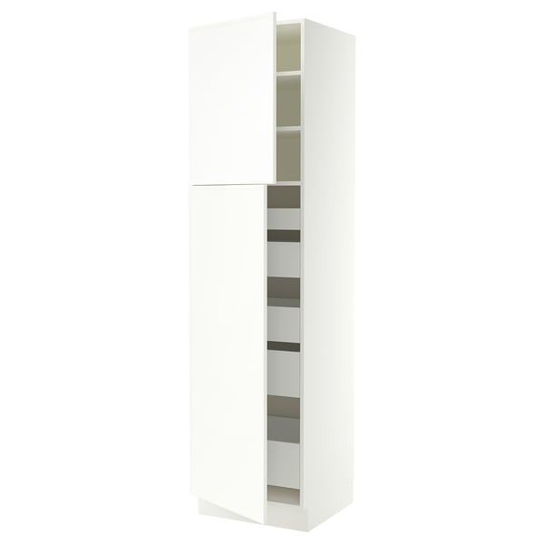 SEKTION / MAXIMERA Armoire haute+2 ptes/tablettes/5tir, blanc/Aspudden blanc mat, 24x24x90 "