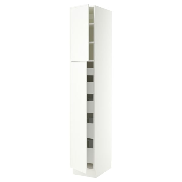 SEKTION / MAXIMERA Armoire haute+2 ptes/tablettes/5tir, blanc/Aspudden blanc mat, 15x24x90 "