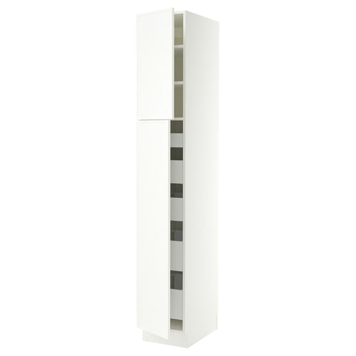 SEKTION / MAXIMERA Armoire haute+2 ptes/tablettes/5tir, blanc/Aspudden blanc mat, 15x24x90 "