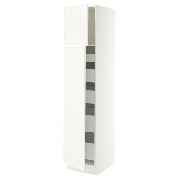 SEKTION / MAXIMERA Armoire haute+2 ptes/tablettes/5tir, blanc/Aspudden blanc mat, 18x24x80 "