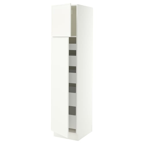 SEKTION / MAXIMERA Armoire haute+2 ptes/tablettes/5tir, blanc/Aspudden blanc mat, 18x24x80 "