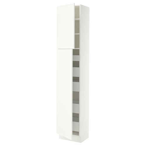 SEKTION / MAXIMERA Armoire haute+2 ptes/tablettes/5tir, blanc/Aspudden blanc mat, 18x15x90 "