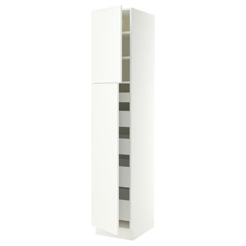 SEKTION / MAXIMERA Armoire haute+2 ptes/tablettes/5tir, blanc/Aspudden blanc mat, 18x24x90 "