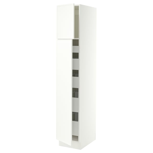 SEKTION / MAXIMERA Armoire haute+2 ptes/tablettes/5tir, blanc/Aspudden blanc mat, 15x24x80 "