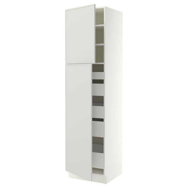 SEKTION / MAXIMERA Armoire haute+2 ptes/tablettes/5tir, blanc/Aspudden gris clair, 24x24x90 "