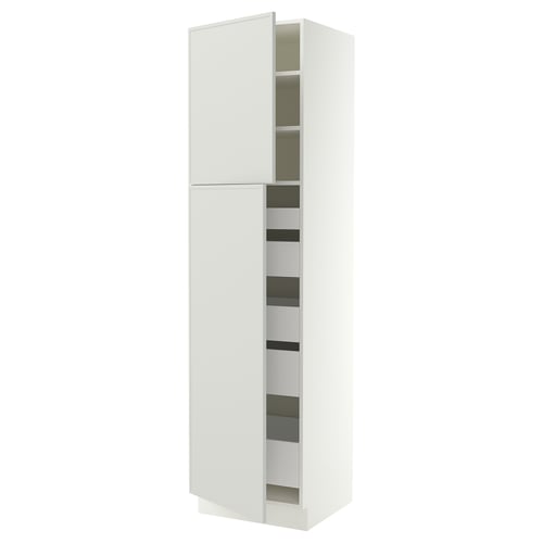 SEKTION / MAXIMERA Armoire haute+2 ptes/tablettes/5tir, blanc/Aspudden gris clair, 24x24x90 "