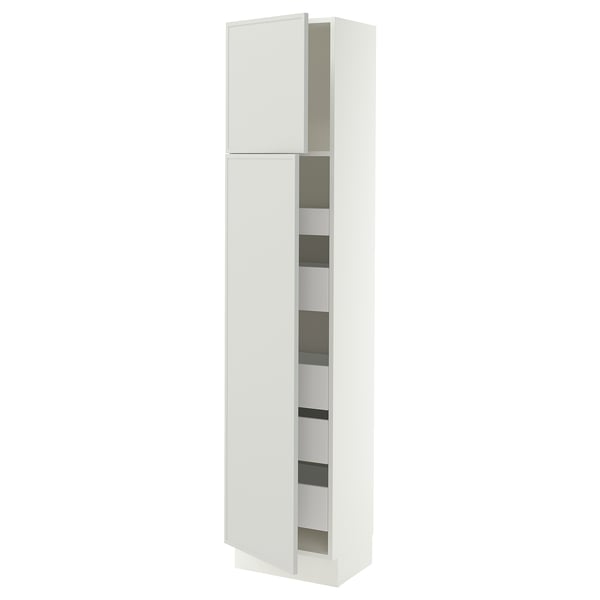 SEKTION / MAXIMERA Armoire haute+2 ptes/tablettes/5tir, blanc/Aspudden gris clair, 18x15x80 "