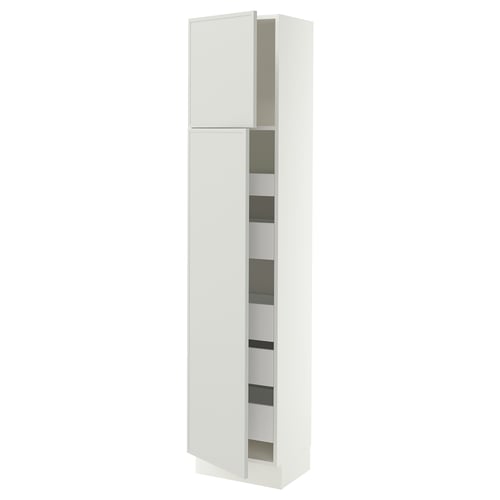 SEKTION / MAXIMERA Armoire haute+2 ptes/tablettes/5tir, blanc/Aspudden gris clair, 18x15x80 "