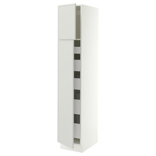 SEKTION / MAXIMERA Armoire haute+2 ptes/tablettes/5tir, blanc/Aspudden gris clair, 15x24x80 "