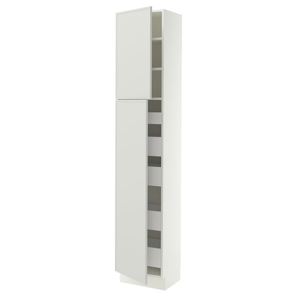 SEKTION / MAXIMERA Armoire haute+2 ptes/tablettes/5tir, blanc/Aspudden gris clair, 18x15x90 "