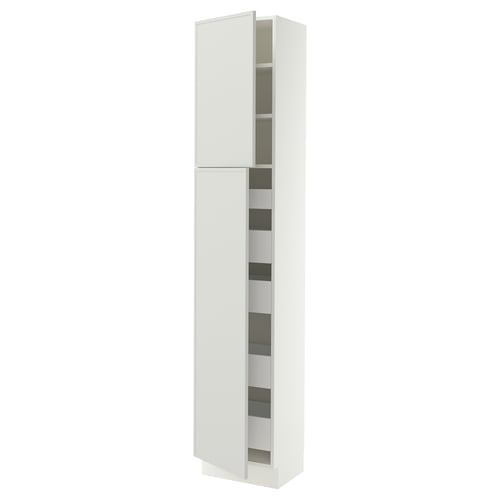 SEKTION / MAXIMERA Armoire haute+2 ptes/tablettes/5tir, blanc/Aspudden gris clair, 18x15x90 "