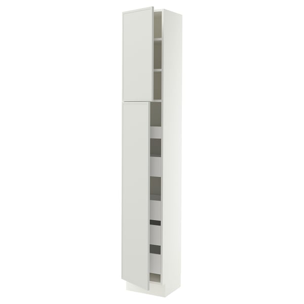 SEKTION / MAXIMERA Armoire haute+2 ptes/tablettes/5tir, blanc/Aspudden gris clair, 15x15x90 "