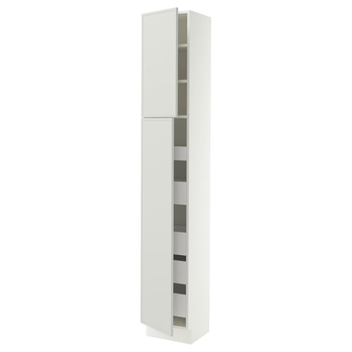 SEKTION / MAXIMERA Armoire haute+2 ptes/tablettes/5tir, blanc/Aspudden gris clair, 15x15x90 "