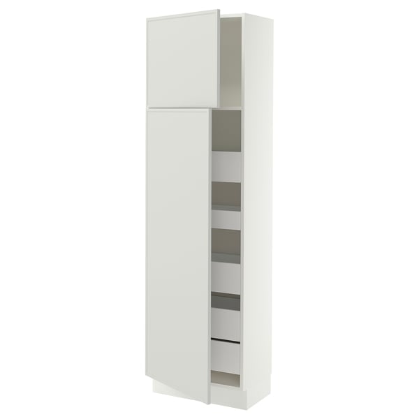 SEKTION / MAXIMERA Armoire haute+2 ptes/tablettes/5tir, blanc/Aspudden gris clair, 24x15x80 "