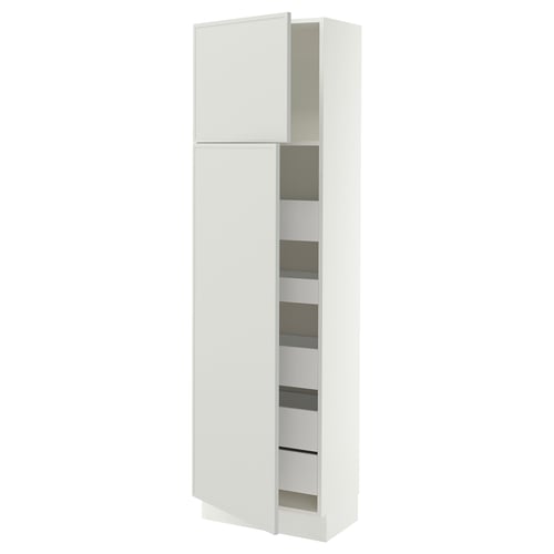 SEKTION / MAXIMERA Armoire haute+2 ptes/tablettes/5tir, blanc/Aspudden gris clair, 24x15x80 "