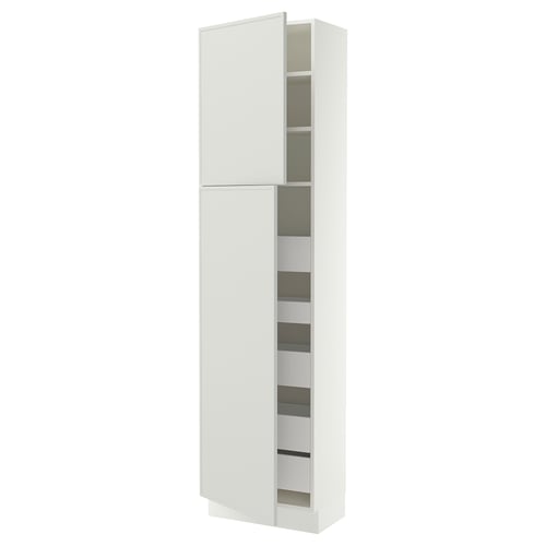 SEKTION / MAXIMERA Armoire haute+2 ptes/tablettes/5tir, blanc/Aspudden gris clair, 24x15x90 "