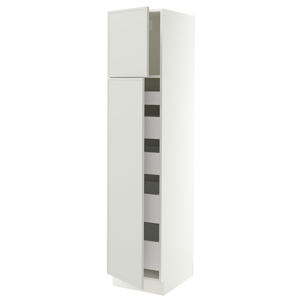 SEKTION / MAXIMERA Armoire haute+2 ptes/tablettes/5tir, blanc/Aspudden gris clair, 18x24x80 "