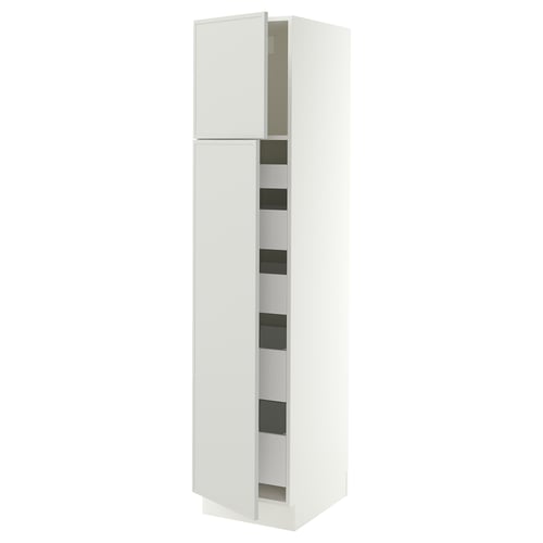 SEKTION / MAXIMERA Armoire haute+2 ptes/tablettes/5tir, blanc/Aspudden gris clair, 18x24x80 "