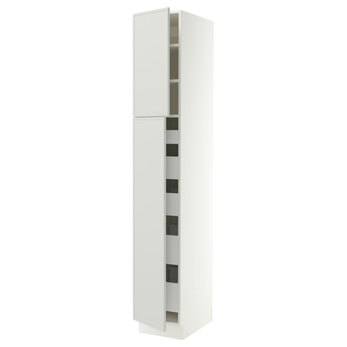 SEKTION / MAXIMERA Armoire haute+2 ptes/tablettes/5tir, blanc/Aspudden gris clair, 15x24x90 "