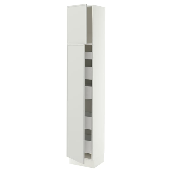 SEKTION / MAXIMERA Armoire haute+2 ptes/tablettes/5tir, blanc/Aspudden gris clair, 15x15x80 "
