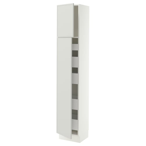 SEKTION / MAXIMERA Armoire haute+2 ptes/tablettes/5tir, blanc/Aspudden gris clair, 15x15x80 "