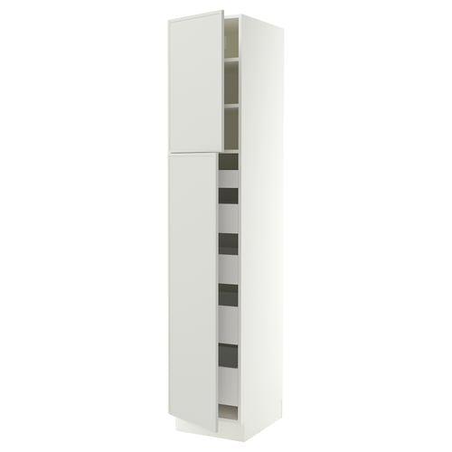 SEKTION / MAXIMERA Armoire haute+2 ptes/tablettes/5tir, blanc/Aspudden gris clair, 18x24x90 "
