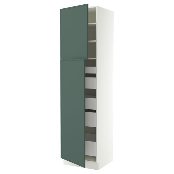 SEKTION / MAXIMERA Armoire haute+2 ptes/tablettes/5tir, blanc/Aspudden gris-vert foncé, 24x24x90 "