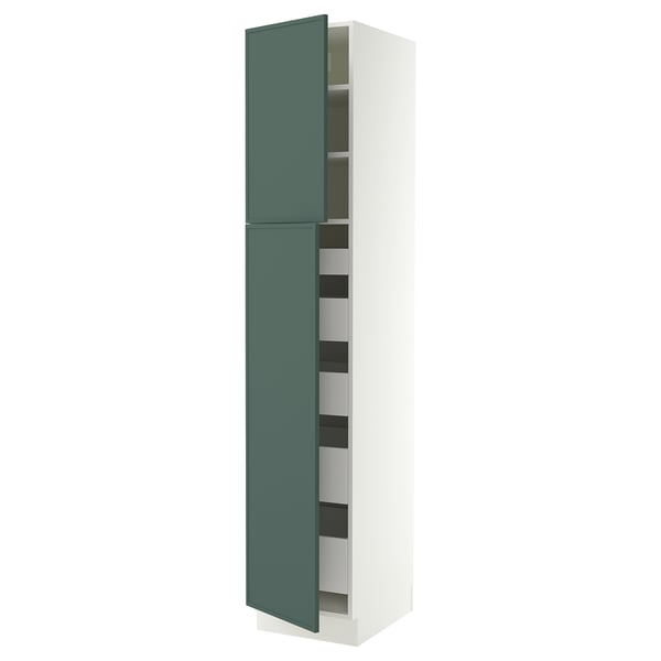 SEKTION / MAXIMERA Armoire haute+2 ptes/tablettes/5tir, blanc/Aspudden gris-vert foncé, 18x24x90 "