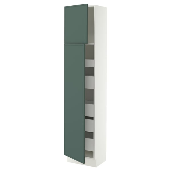 SEKTION / MAXIMERA Armoire haute+2 ptes/tablettes/5tir, blanc/Aspudden gris-vert foncé, 18x15x80 "