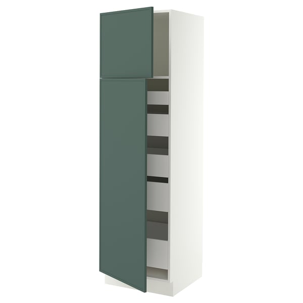 SEKTION / MAXIMERA Armoire haute+2 ptes/tablettes/5tir, blanc/Aspudden gris-vert foncé, 24x24x80 "