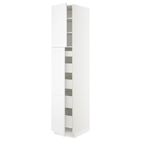 SEKTION / MAXIMERA Armoire haute+2 ptes/tablettes/5tir, blanc/Axstad blanc mat, 18x24x90 "