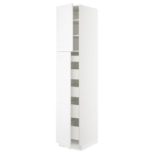 SEKTION / MAXIMERA Armoire haute+2 ptes/tablettes/5tir, blanc/Axstad blanc mat, 18x24x90 "