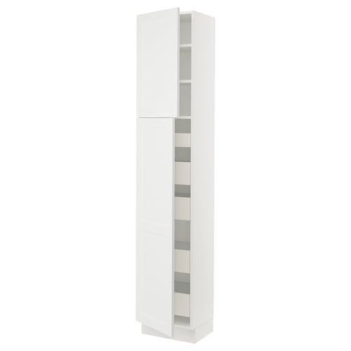 SEKTION / MAXIMERA Armoire haute+2 ptes/tablettes/5tir, blanc/Axstad blanc mat, 18x15x90 "