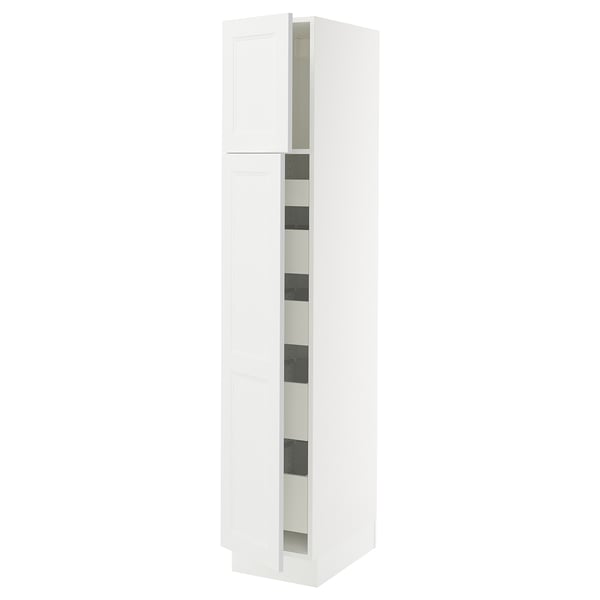 SEKTION / MAXIMERA Armoire haute+2 ptes/tablettes/5tir, blanc/Axstad blanc mat, 15x24x80 "
