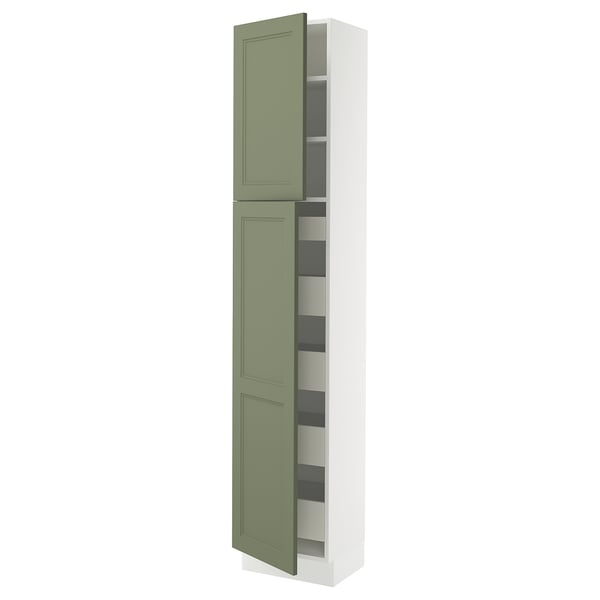 SEKTION / MAXIMERA Armoire haute+2 ptes/tablettes/5tir, blanc/Axstad gris-vert, 18x15x90 "