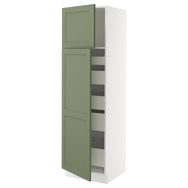 SEKTION / MAXIMERA Armoire haute+2 ptes/tablettes/5tir, blanc/Axstad gris-vert, 24x24x80 "