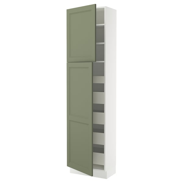 SEKTION / MAXIMERA Armoire haute+2 ptes/tablettes/5tir, blanc/Axstad gris-vert, 24x15x90 "