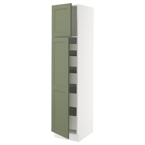 SEKTION / MAXIMERA Armoire haute+2 ptes/tablettes/5tir, blanc/Axstad gris-vert, 18x24x80 "
