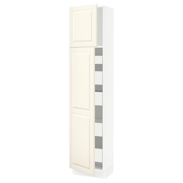 SEKTION / MAXIMERA Armoire haute+2 ptes/tablettes/5tir, blanc/Bodbyn blanc cassé, 18x15x80 "