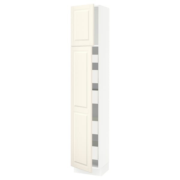 SEKTION / MAXIMERA Armoire haute+2 ptes/tablettes/5tir, blanc/Bodbyn blanc cassé, 15x15x80 "