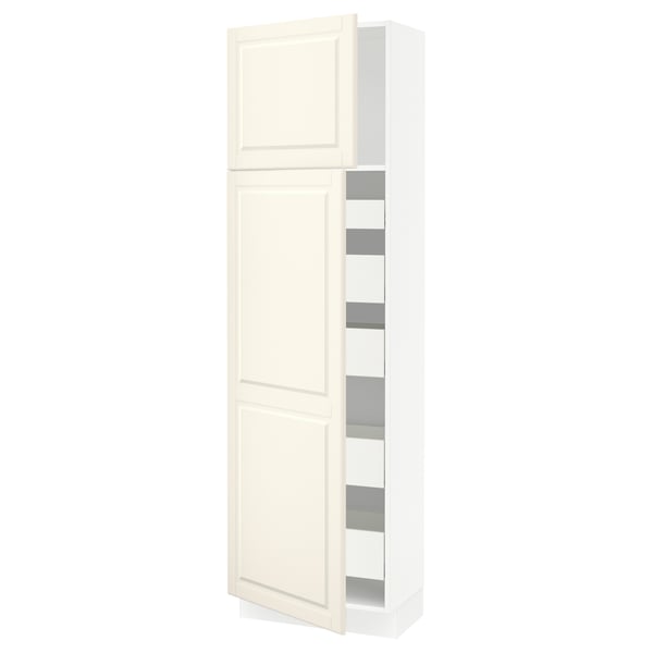 SEKTION / MAXIMERA Armoire haute+2 ptes/tablettes/5tir, blanc/Bodbyn blanc cassé, 24x15x80 "