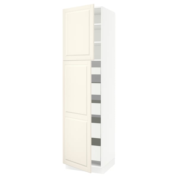 SEKTION / MAXIMERA Armoire haute+2 ptes/tablettes/5tir, blanc/Bodbyn blanc cassé, 24x24x90 "