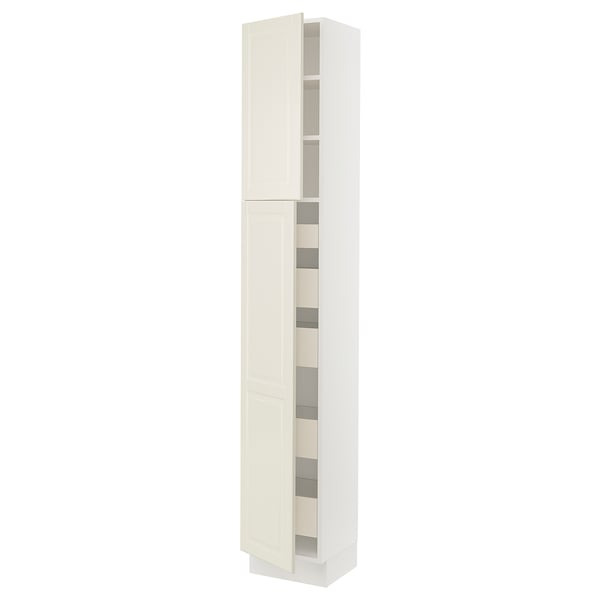 SEKTION / MAXIMERA Armoire haute+2 ptes/tablettes/5tir, blanc/Bodbyn blanc cassé, 15x15x90 "